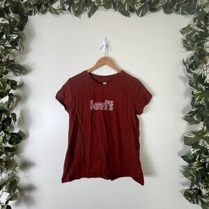Levi’s Graphic Scoop Neck Short Sleeve Shirt Red White Women’s Size L